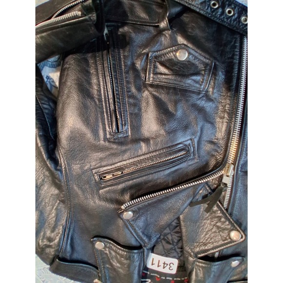 Y2k Vintage Chrome Womens size 8 Leather Moto Riding Fonzy Zip Rock Jacket Goth - Picture 10 of 16
